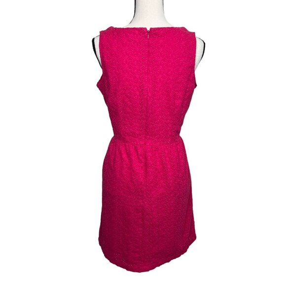 L.L. Bean Hot Pink Eyelet V-Neck Cotton A-Line Dress Size 8 - Picture 2 of 8